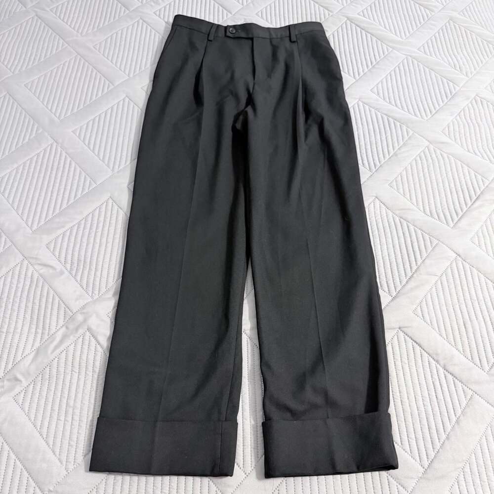Zara Black High-Waisted Pleated Wide-Leg Trousers with Cuffed Hem 29